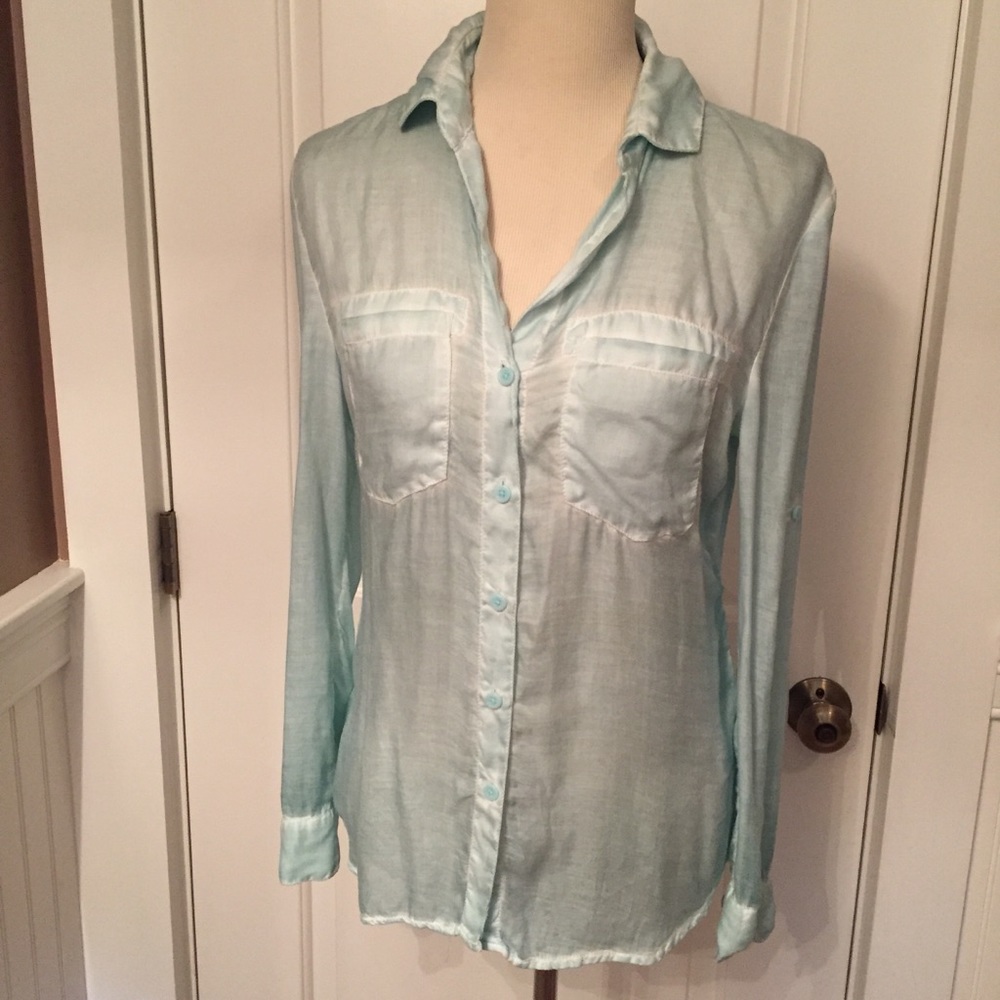 BEACH LUNCH LOUNGE TOP BLOUSE BUTTON DOWN GREEN Size XS